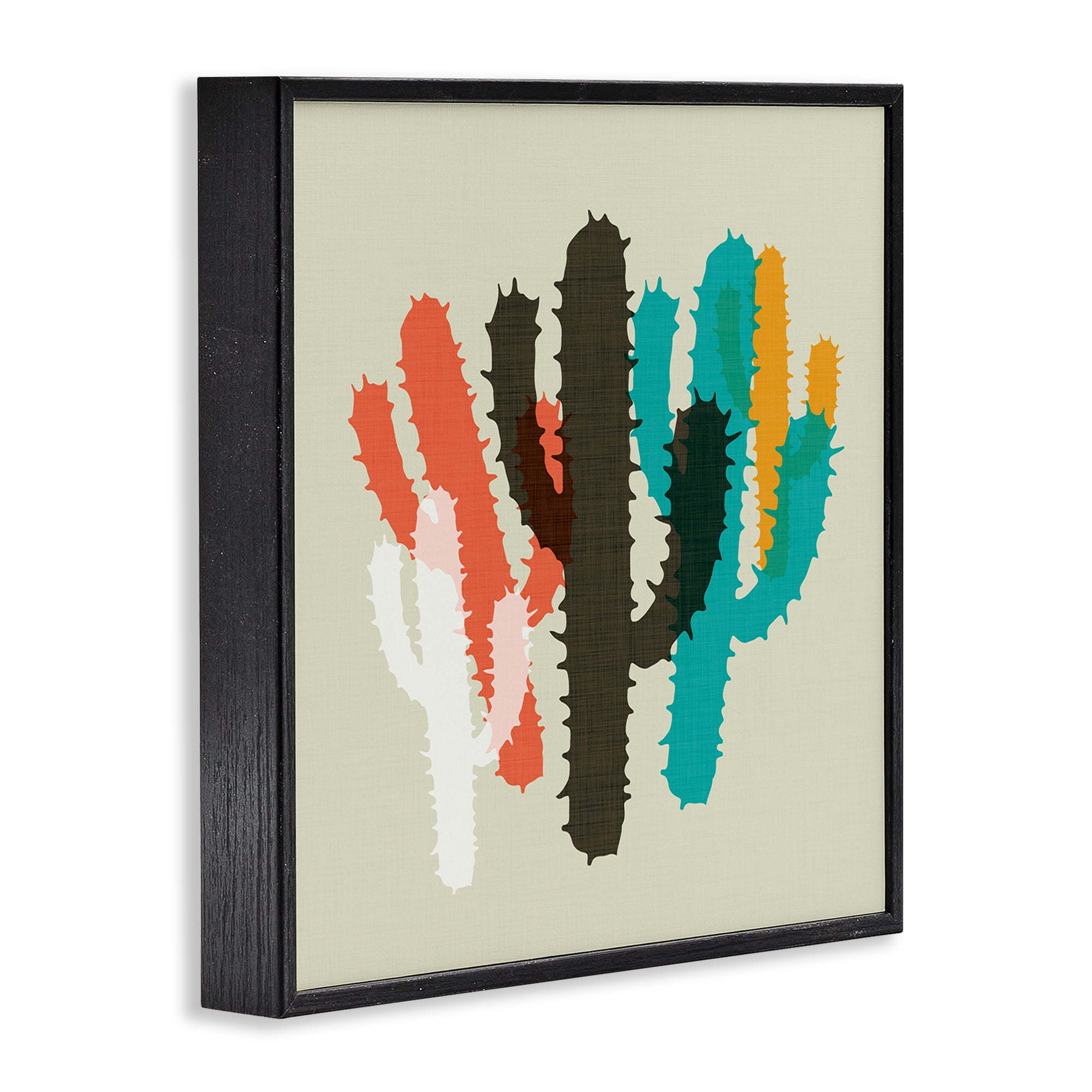 Stupell Industries Overlapping Cactus Pattern Botanical & Floral Painting Black Framed Art Print Wall Art, 24 x 24