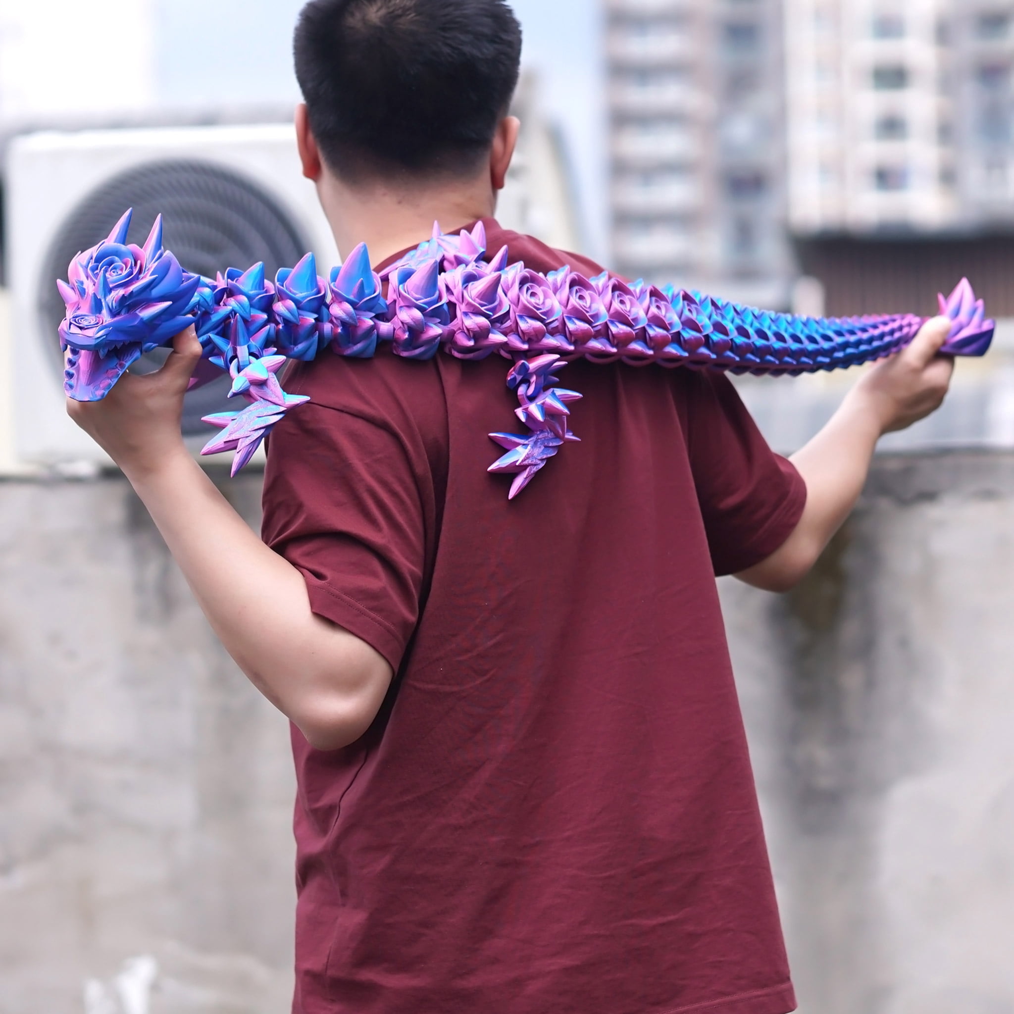 47.5inch 3D Printed Rose Dragon,Flexible Joint Animal lacertid Figurines,Realistic Eyes, Home Office Decor,Fidget Toy for Adults Teens Boy Festival Gifts