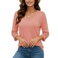 thumbnail image 2 of Gingprous 3/4 Sleeve Womens V-Neck Tunic Blouse Hollow Out Lace Sleeve Tops Curved Hem Casual Shirt, 2 of 8