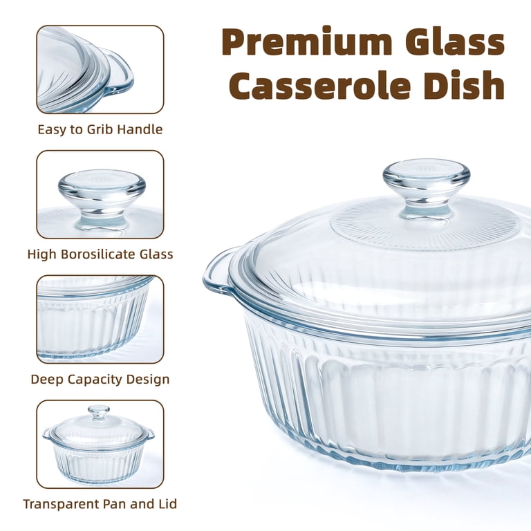 Glass Casserole Dish with Lid, 2.5 Qt Round photo 4