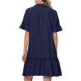 thumbnail image 3 of Women'S Summer Button Down Shirt Dress Casual Ruffle Sleeve Shift Mini Dresses with Pockets Navy blue XL, 3 of 8