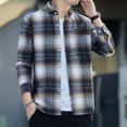 thumbnail image 5 of Men's Casual Flannel Shirt Shacket Lapel Collar Long Sleeve Cozy Button Up Jacket Outerwear with Chest Pocket (XL, Beige), 5 of 6