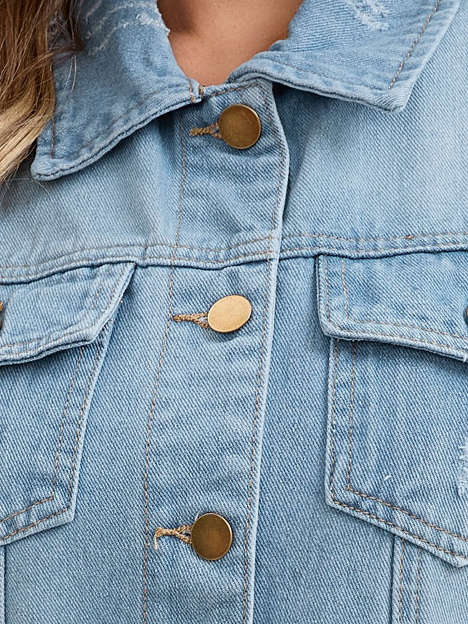 DARING DIVA Womens Denim Vest Button Down Jacket Sleeveless Jean Jacket XL Light Blue