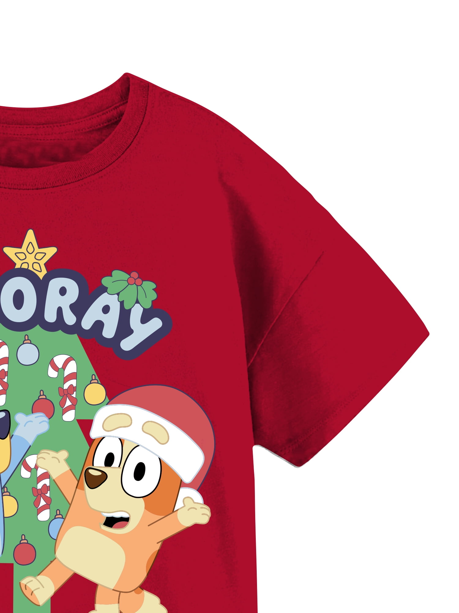 Bluey Hooray Christmas Girls Graphic Crew Neck Short Sleeve T-Shirt, Sizes 4-16
