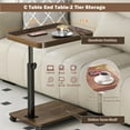 thumbnail image 6 of BEJOLO C Shaped Side Table with Wheels, Adjustable Height Tea Table, Rectangular, Walnut Color, 6 of 8