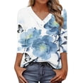 thumbnail image 1 of Tuniques à Manches 3/4 pour Femmes Coupe Ample Col en V Blouse Décontractée Imprimée Mélange Polyester Spandex, 1 of 8