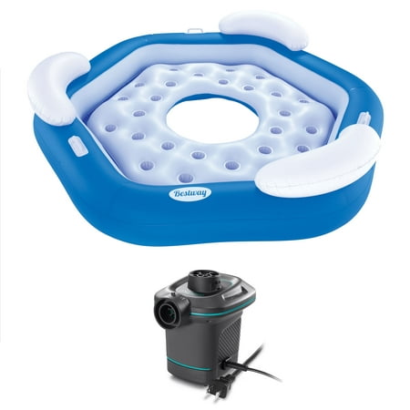 Bestway 3-Person Floating Water Island Lounge Raft + AC Electric Air (Best Way To Clean Electric Stove Top)