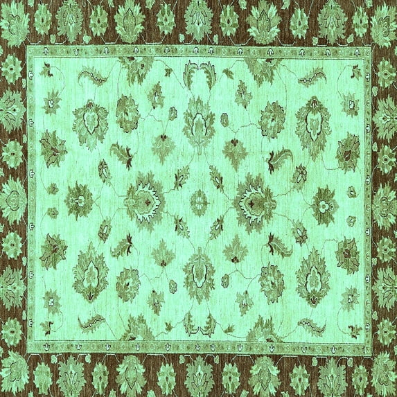 Ahgly Company Indoor Square Oriental Turquoise Blue Traditional Area Rugs, 8' Square