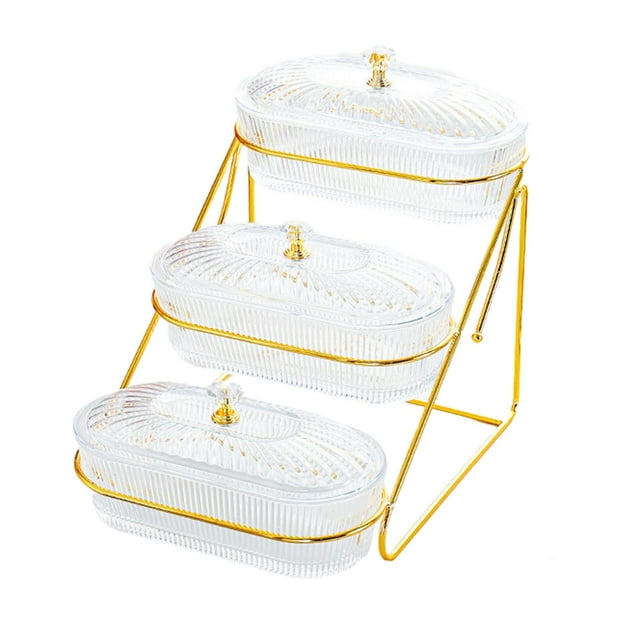 Bandeja para frutas secas, organizador de múltiples capas, contenedor para servir, decoración del hogar, bandeja decorativa con tapa para caramelos y nueces claro