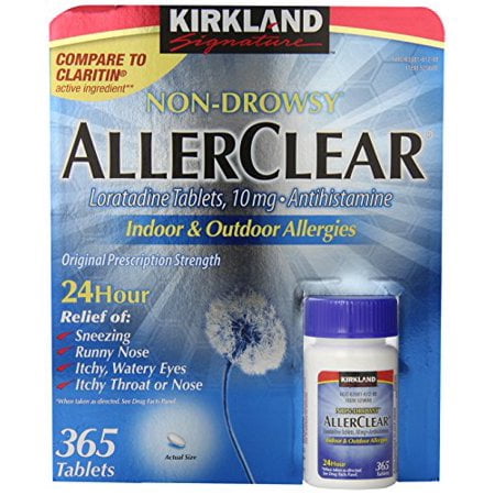 Kirkland Signature Non Drowsy Allerclear Loratadine Tablets, Antihistamine, 10mg, (Best Non Drowsy Antihistamine For Itching)