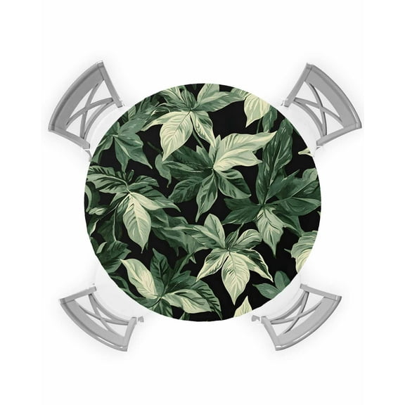 nqOlkjepod Tropical Leaf Round Tablecloth, Fitted Table Cover with Elastic for 45"-54" Round Tables, Summer Palm Tree Branch Nature Modern Table Cloth Outdoor Dinning Party Waterproof Tablecloths