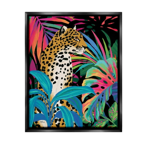 Stupell Industries Abstract Leopard & Leaves Animals & Insects Painting Black Floater Framed Canvas Art Print Wall Art, 17 x 21