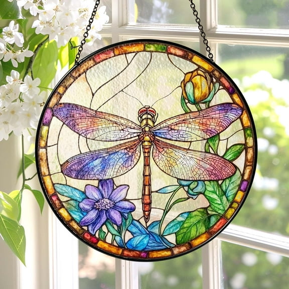 New Dragonfly Stained Glass, Dragonfly Grandmas Garden Suncatcher Window Hanging Decor, Glass Art, In Door Kitchen Decoration, Gift for Mom