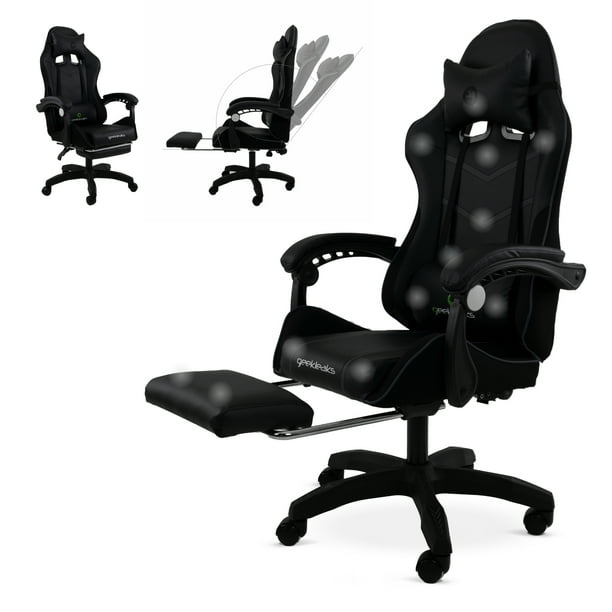 Silla Gamer Ergonomica Geekleaks Reclinable Altura Ajustable Soporte Lumbar  Reposa Pies Negro GNGC01