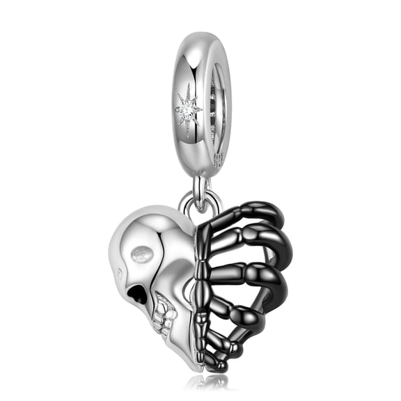 Skull Heart Charm European Bead CZ Sterling Silver Ginger Lyne Collection