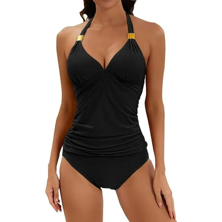 MSJUHEG One Piece Swimsuit Women Tummy Control Swimsuits for Women Bathing Suit for Women Two V Neck Swimsuit With Shorts Swimsuit Bathing Suit for Women Bathing Suit for Women Black M