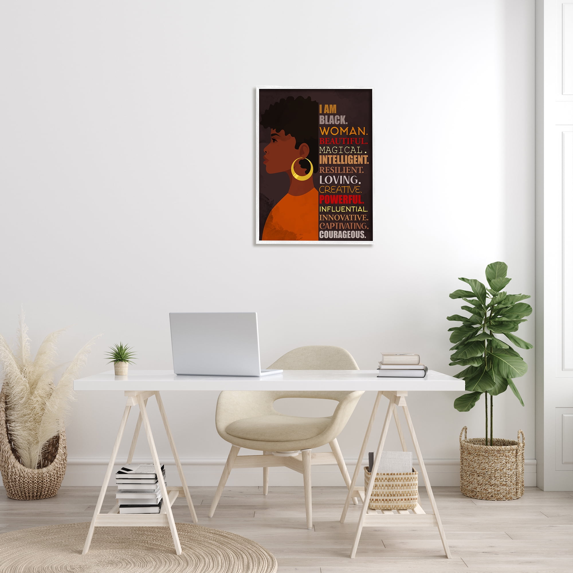 Stupell Industries African American Woman I Am Inspirational Phrases Inspirational Painting White Framed Art Print Wall Art, 24 x 30