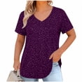 thumbnail image 4 of Sevevn Women's V-neck Center Hollow Fashionable Solid Color Plus Size Short Sleeved T-Shirt Purple XXXL, 4 of 6
