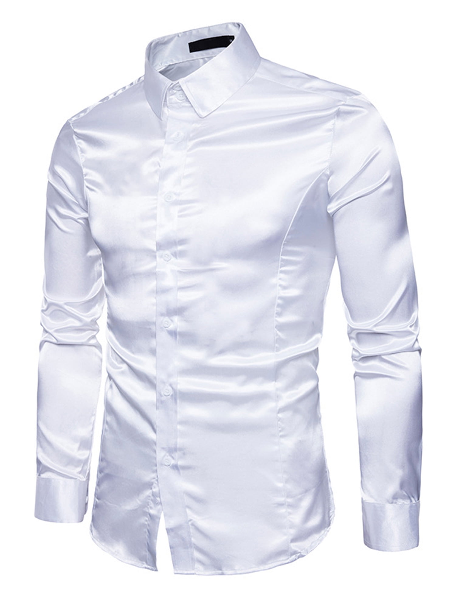 Mens Luxury Shiny Silk like Satin Shirt 
