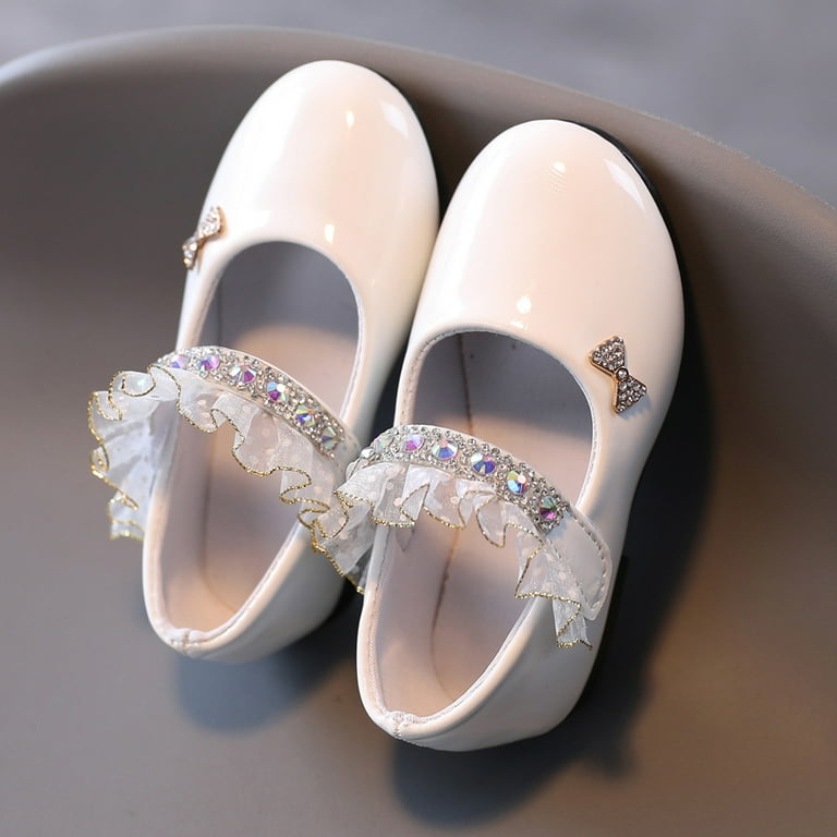 LoyisViDion Toddler Shoes Clearance Toddler Kids Baby Girls Shoes Crystal Princess Shoes Solid Casual Shoes White 10 10.5Years