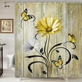 thumbnail image 2 of Rustic Farmhouse Floral Shower Curtain, Farm Boho Yellow Daisy Spring Flowers and Butterfly on Country Wooden Shower Curtain for Bathroom, Wildflower Shower Curtain with 12PCS Hooks, 47X64 White Black, 2 of 5