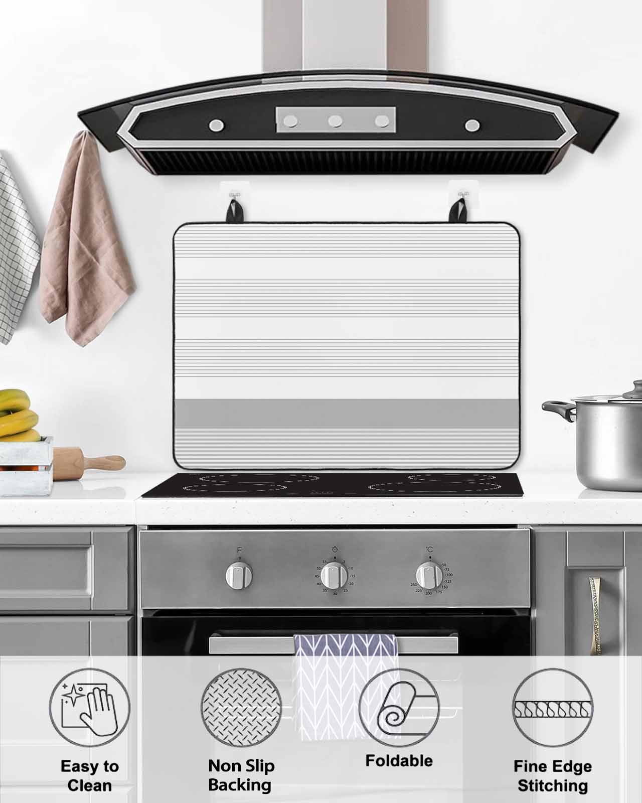 nqOlkjepod Large Induction Cooktop Protector Mat 36"x21", Gray Stripe Stove Top Covers for Electric Stove, Modern Rustic Horizontal Grey Striped Stove Burner Cover Mats, Glass Top Stove Cover