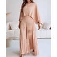 thumbnail image 5 of CHICME Women's 2 Piece Pleated Outfits Set Asymmetrical One Shoulder Tops & High Waist Wide Leg Pants Elegant Irregular Hem Matching Set Beige-M, 5 of 9