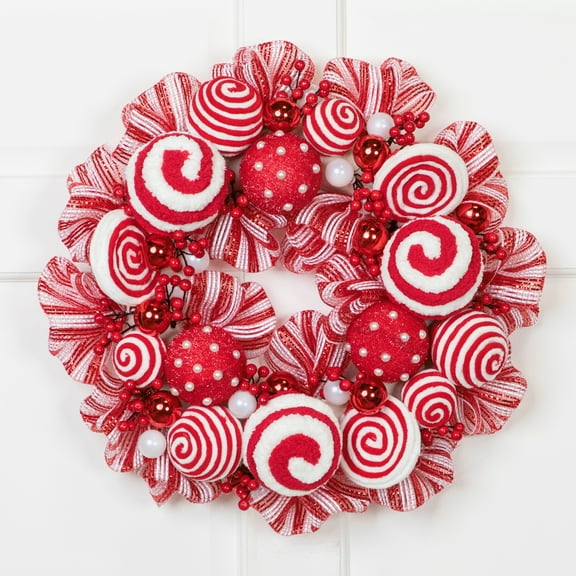Peppermint and Berries Christmas Wreath - 20" - Unlit