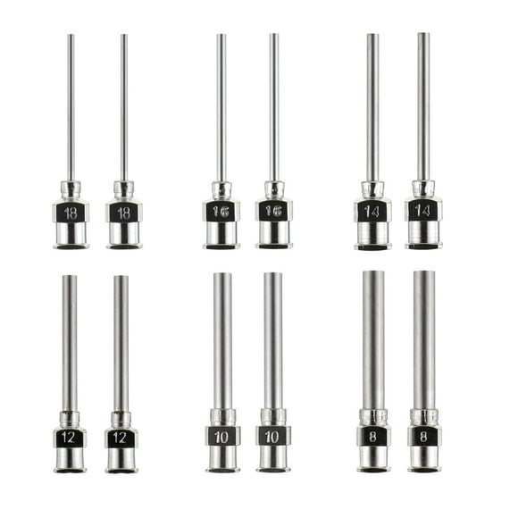 12 Pcs Dispensing Needle 1 Inch Stainless Steel Blunt Tip Luer Lock Stainless Steel Blunt Needles (8, 10, 12, 14, 16, 18 Gauge)
