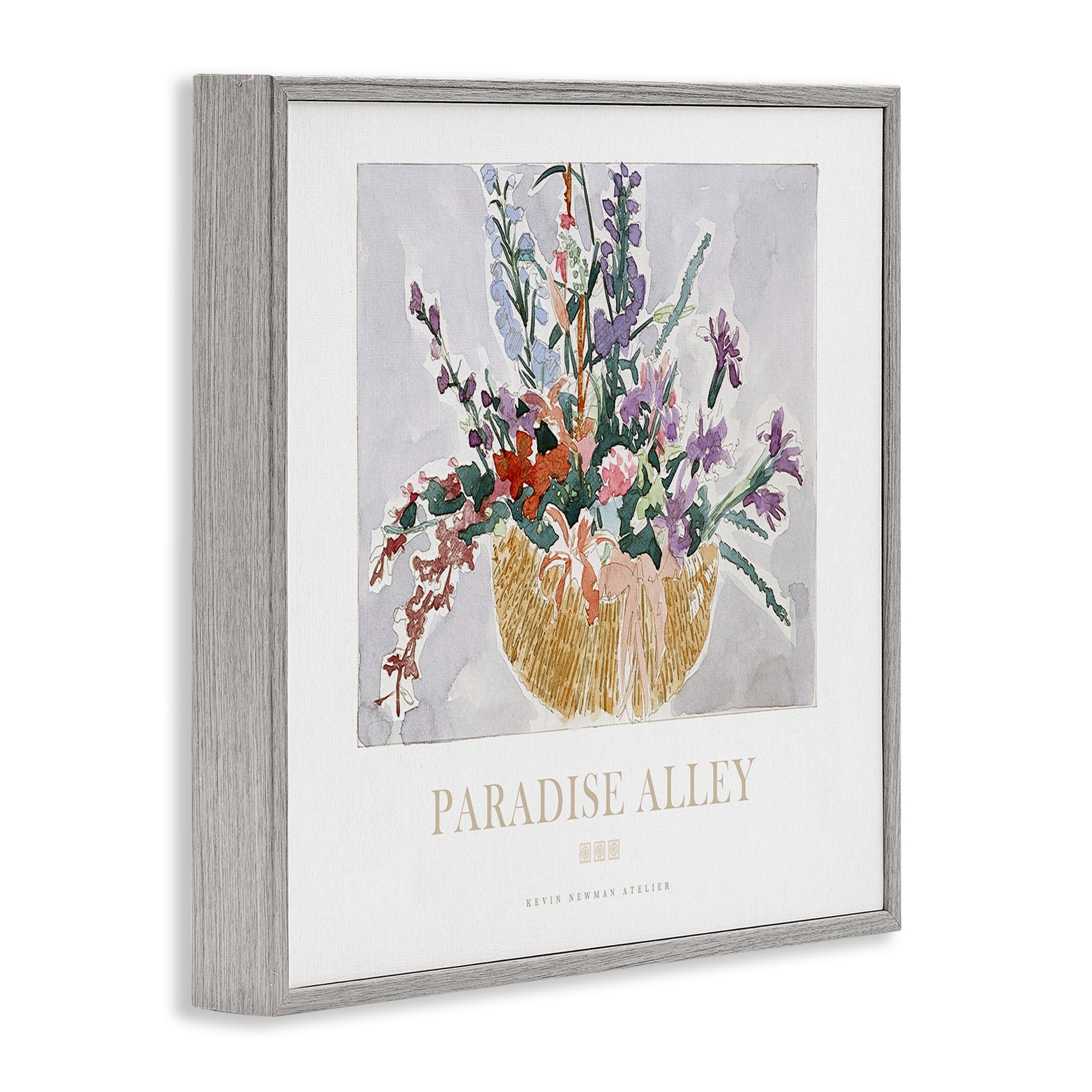 Stupell Industries Paradise Alley Basket of Flowers Gray Framed Giclee Art, design by Jadei Graphics