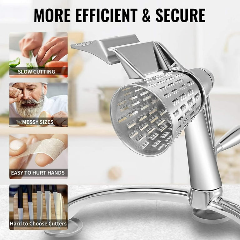 VEVOR Rotary Cheese Grater Manual Vegetable Mandoline 2.5L Bowl 5 Cutting  Cone