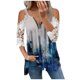 thumbnail image 1 of Elegante mujer casual cremallera cuello impresión blusa encaje manga corta camiseta verano Tops OAVQHLG3B Store  lin121212, 1 of 5