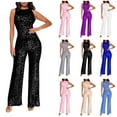 thumbnail image 6 of Moxiu Womens Holiday Sequin Jumpsuit for Special Occasion Cocktail Party Event Guest Clubwear Dressy Wide Leg Romper Pant 2026 Blue,L, 6 of 6