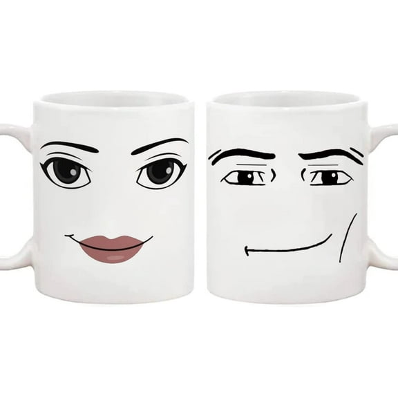 Funny Gamer Mug Set, MAN FACE Mug, WOMAN Face Mug, Birthday Mug, (Pack of 2), 11 Oz Novelty Coffee Mug/Cup, White