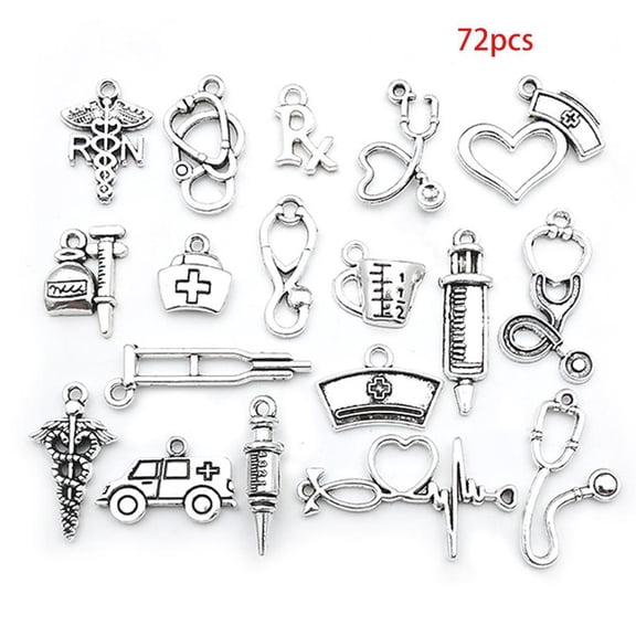 Osdhezcn 72Pcs Antique Silver Nurse Charms Stethoscope Pendant DIY Jewelry Making Crafts