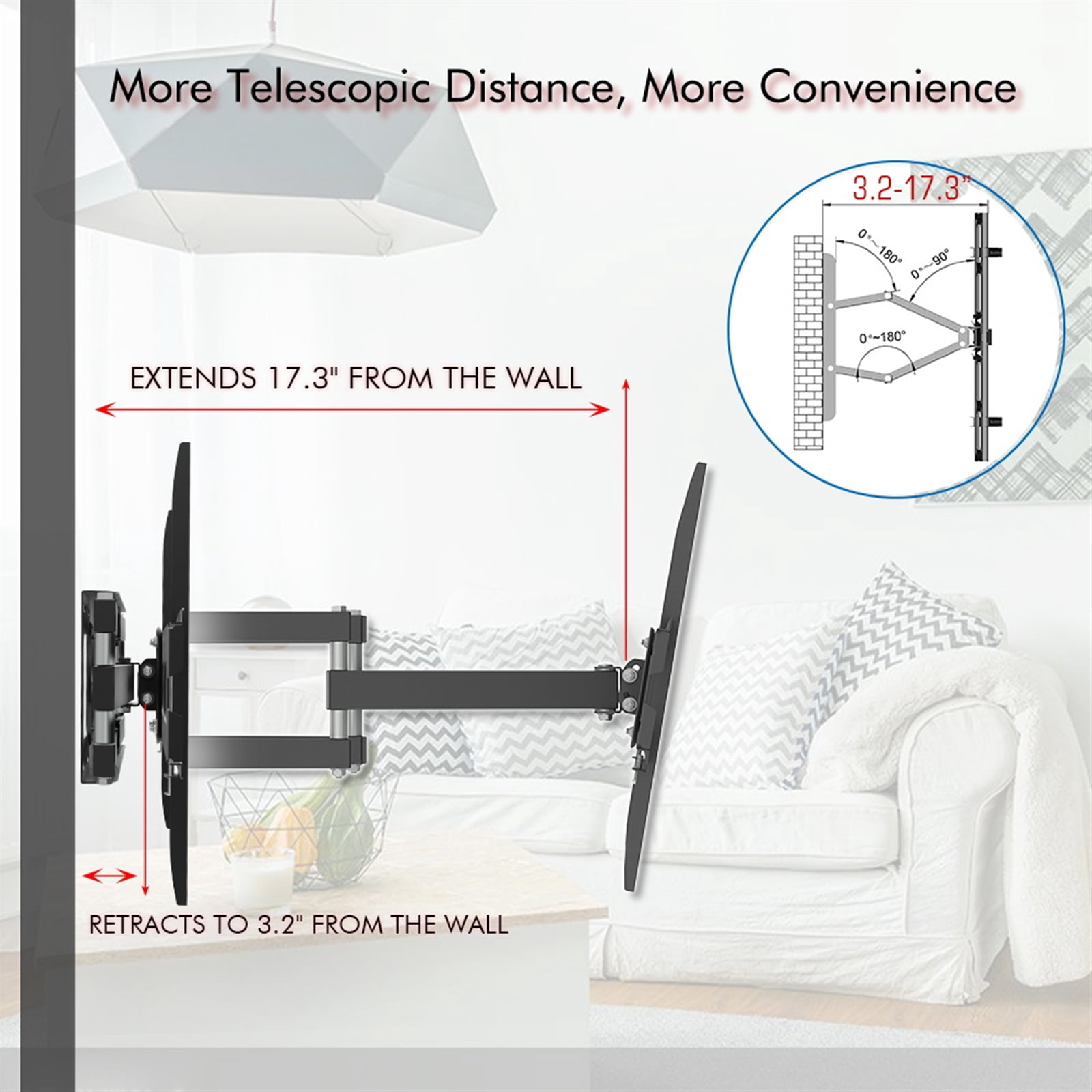 UWR-Nite Full Motion TV Wall Mount for Most 32-70 inch Flat Screen/LED/4K TV, TV Mount Bracket Dual Swivel Articulating Tilt 6 Arms, Max VESA 600x400mm, Holds up to 110lbs