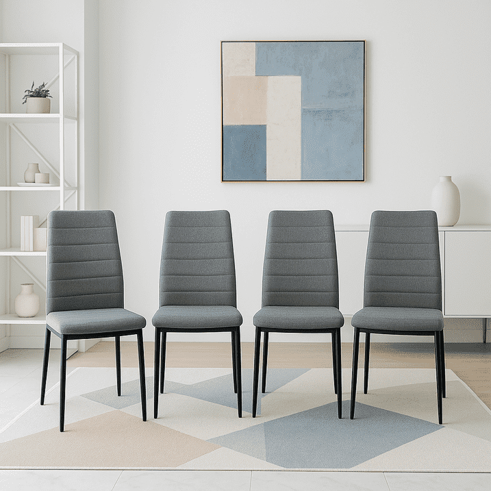 Homy Casa Set of 4 Upholstered Dining Chairs, Slim-Back Fabric Seat with Metal Legs, Gray
