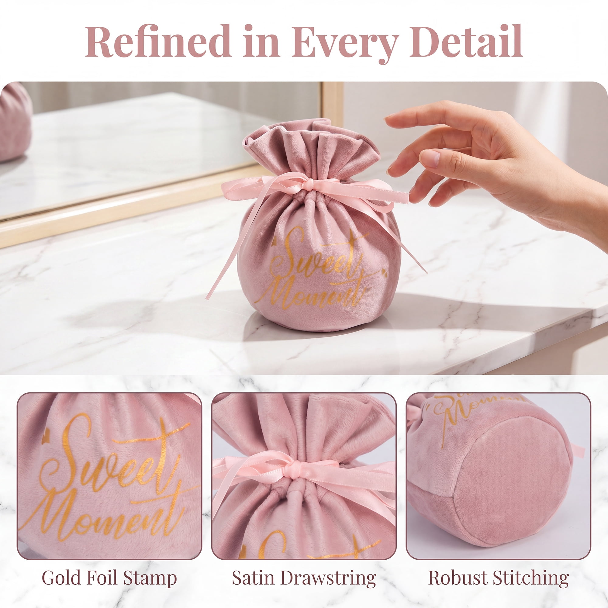 Unique Bargains 6Pcs Velvet Gift Drawstring Bags Set Pink 5.9" x 5.1"