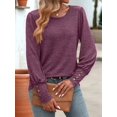 thumbnail image 5 of Women'S Puff Short Long Sleeve Tops Crewneck Loose Casual Blouse Shirts with Button Details  Red L, 5 of 7