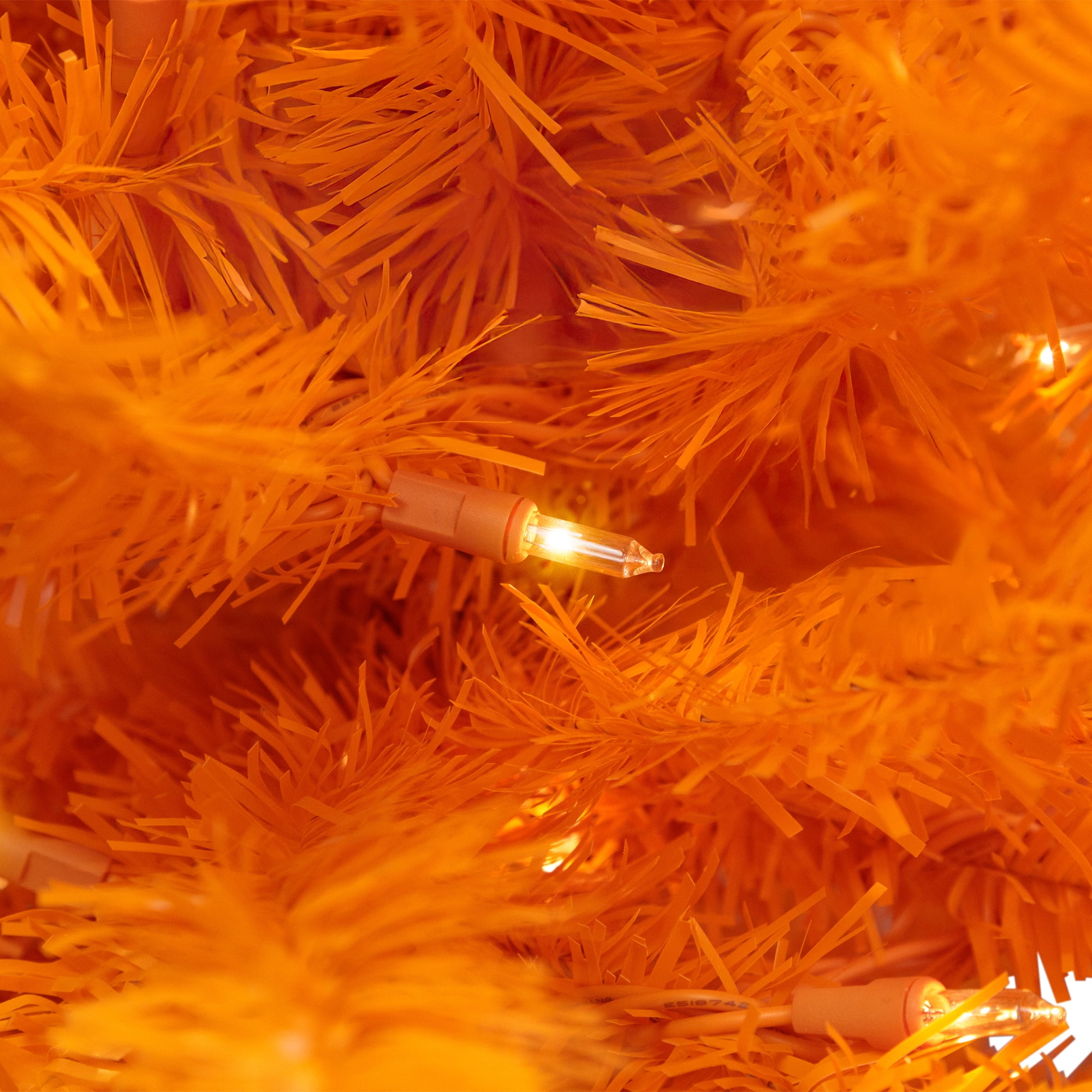 Pre-Lit Medium Artificial Pine Christmas Tree - 4' - Orange - Clear Lights