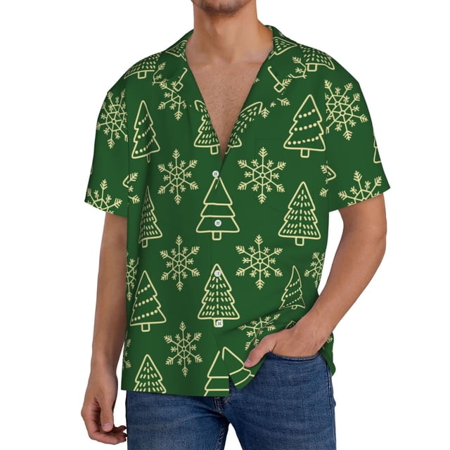 Fotbe Christmas (2) Camisa Estampada de Manga Corta para Hombre, Casual de Verano, Estilo Playero, Sin Arrugas-Medium