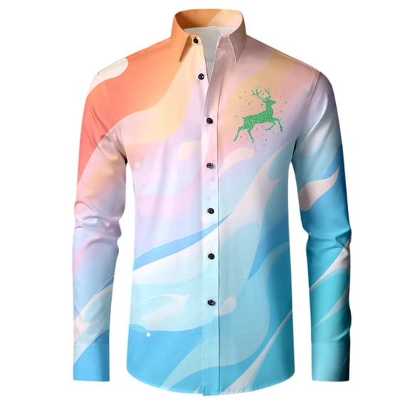 Men's Autumn/Winter Christmas Shirt Long Links Full Printed Christmas Deer Special Atmosphere Shirt