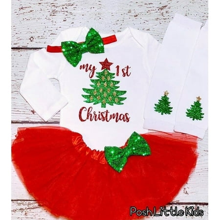 

Seyurigaoka Girls´ Five Piece Set Christmas Tree Long Sleeve Top Short Yarn Skirt for Baby Sparkle Bow Hairband Stockings Cover