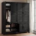 thumbnail image 4 of 72" Wooden Wardrobe Armoire with 4 Doors, Freestanding Bedroom Closet Cabinet with Hanging Rod & Adjustable Shelves-Black, 4 of 9