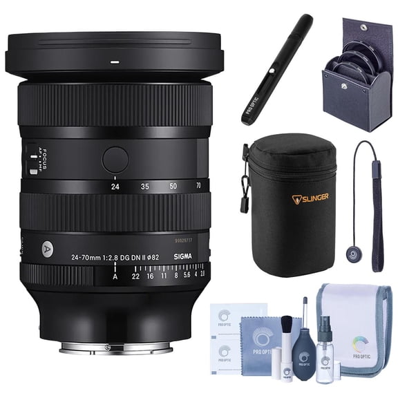 Sigma 24-70mm f/2.8 DG DN II Art Lens for Sony E, Bundle with 82mm Filter Kit, Soft Lens Case, Cap Tether and Cleaning Kit