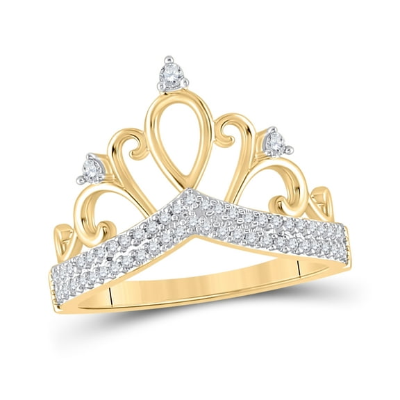 10K Yellow Gold Womens Round Diamond Crown Tiara Fashion Ring 1/5ctw, Womens Size: 5-10