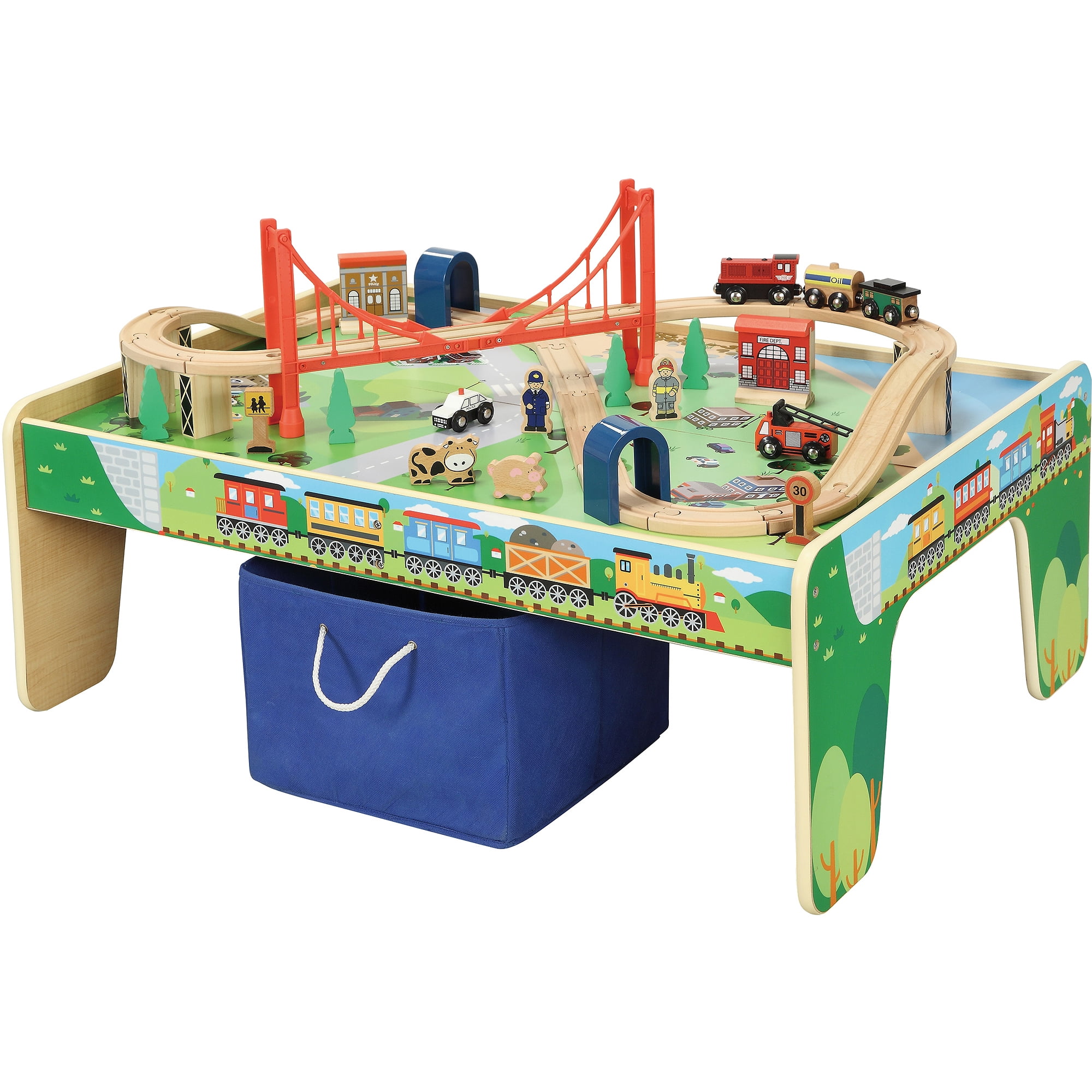 Wooden 50-Piece Train Set with Small 