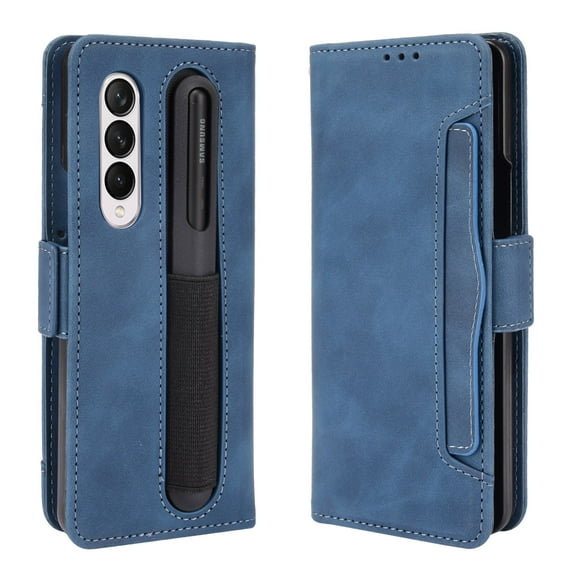 ELEHOLD for Samsung Galaxy Z Fold 4 Wallet Case,PU Leather Purse Case with Card Slots Pen Slot Full Body Protective Flip Folio Case for Galaxy Z Fold 4 2022,Blue