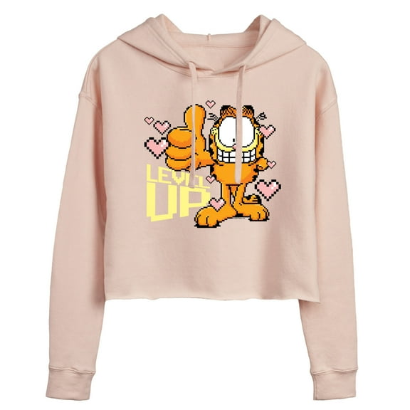 Garfield - Level Up Your Life - Juniors Cropped Pullover Hoodie