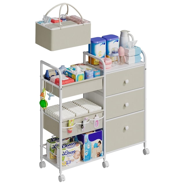 Carrito Organizador para Pañales de Bebé Cidaziya de 3 Niveles con Ruedas